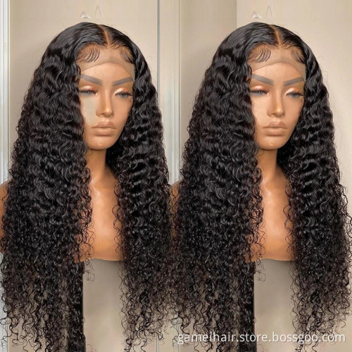 Deep Wave Closure Wig Human Hair Lace Frontal Wigs 250%  Density Lace Front  Pre Plucked Remy 13x4 Frontal Lace Wig Bleached